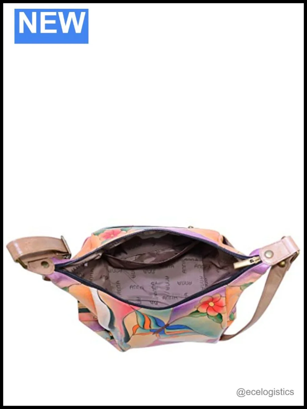 Handpainted Leather Hobo Bag with Multiple Pockets